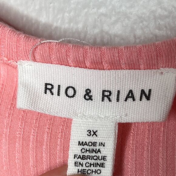 Rio & Rian Womens Blouse 3X Pink Floral Eyelet‎ Sleeve Stretch Casual Ribbed - Picture 3 of 8